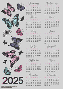 Free Printable Calendar - Butterflies 2024 | Brother Creative Center