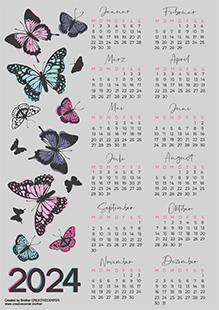 Kostenlose Kalender zum Ausdrucken - Schmetterlinge 2024 | Brother Creative Center