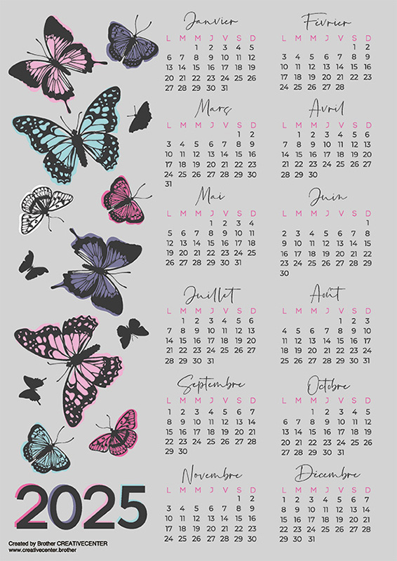 Calendrier imprimable gratuitement - Papillons 2025 | Brother Creative Center