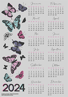 Gratis afdrukbare kalender  - Vlinders 2024 | Brother Creative Center