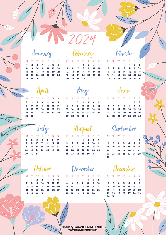 Free Printable Calendar - English country garden 2024 | Brother Creative Center