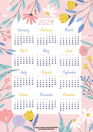 Printable Calendar for Free - English country garden 2024 | Brother Creative Center