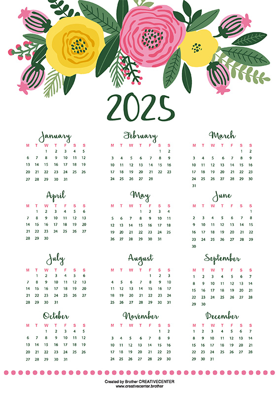 Printable Calendar for Free - Floral header 2024 | Brother Creative Center