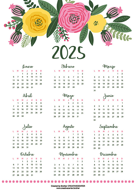 Calendarios imprimibles gratis - Encabezado floral 2024 | Brother Creative Center