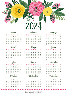 Calendarios imprimibles gratis - Encabezado floral 2024 | Brother Creative Center