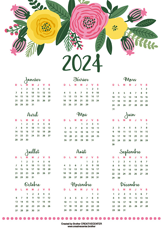 Calendrier imprimable gratuitement - En tete floral 2024