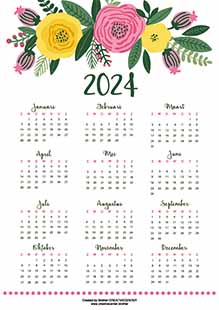 Gratis afdrukbare kalender  - Bloemenkop 2024 | Brother Creative Center