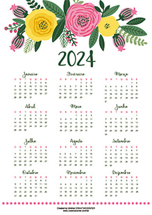 Calendários imprimíveis grátis - Cabecalho floral 2024 | Brother Creative Center