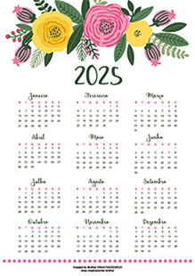 Calendários imprimíveis grátis - Cabecalho floral 2025 | Brother Creative Center