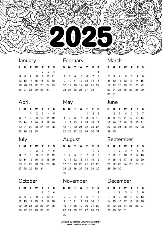 Calendari gratuiti da stampare - Fogliame minimalista 2025   | Brother Creative Center