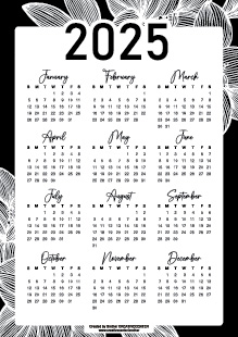 Calendari gratuiti da stampare - Flora monocromatica 2025   | Brother Creative Center
