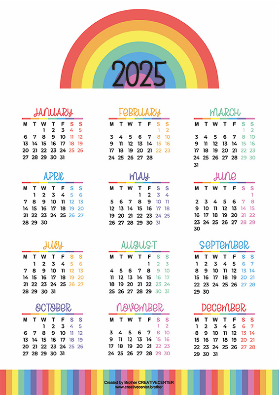 Printable Calendar for Free - Rainbow Colours 2024 | Brother Creative Center