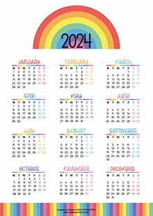 Printable Calendar for Free - Rainbow Colours 2024 | Brother Creative Center
