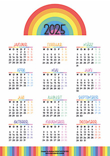 Kostenlose Kalender zum Ausdrucken - Regenbogenfarben 2024 | Brother Creative Center