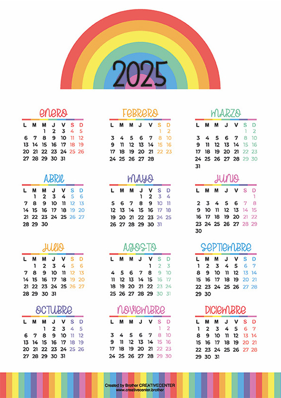 Calendarios imprimibles gratis - Colores del arco iris 2024 | Brother Creative Center