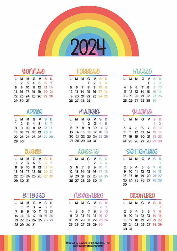 Calendari gratuiti da stampare - Colori dell'arcobaleno 2024 | Brother Creative Center