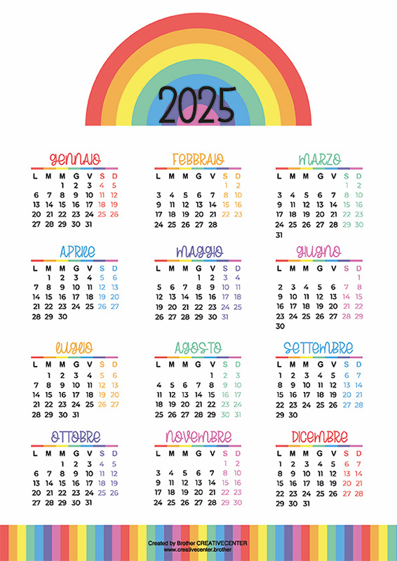 Calendari gratuiti da stampare - Colori dell'arcobaleno 2024 | Brother Creative Center