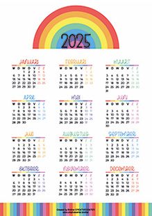 Gratis afdrukbare kalender - Regenboogkleuren 2025 | Brother Creative Center