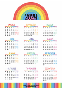 Calendários imprimíveis grátis - Cores do arco-íris 2024 | Brother Creative Center