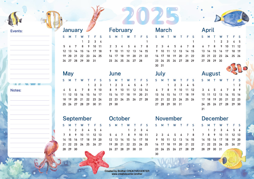 Kostenlose Kalender zum Ausdrucken - Unterwasserparadies 2025 | Brother Creative Center
