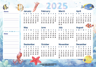 Calendari gratuiti da stampare - Paradiso sottomarino 2025   | Brother Creative Center