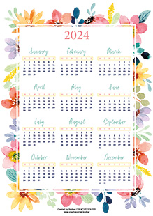 可打印的免费日历模板  - 水彩花卉2024 | Brother Creative Center