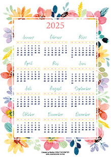 Kostenlose Kalender zum Ausdrucken - Aquarellblumen 2024 | Brother Creative Center