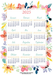 Gratis afdrukbare kalender - Aquarel bloemen 2025 | Brother Creative Center