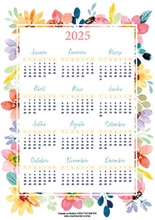 Calendários imprimíveis grátis - Flores em aquarela 2025 | Brother Creative Center