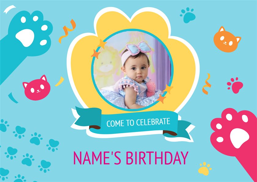 Printable Card & Invitation for Free - Purr-fect birthday party invite | Brother Creative Center