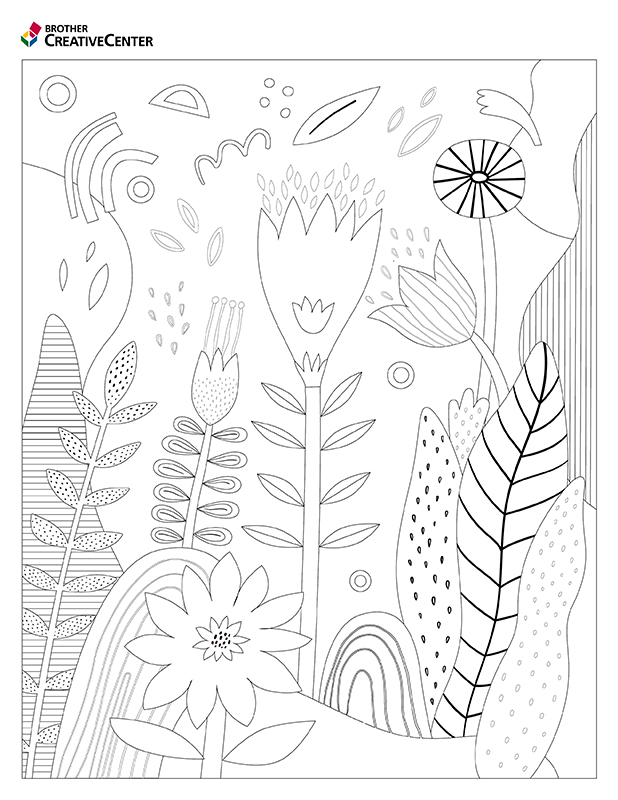 可打印的免费填色页模板 - 抽象花卉 | Brother Creative Center
