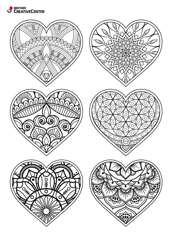 Free Printable Coloring Page Template - Heart Shapes | Brother Creative Center
