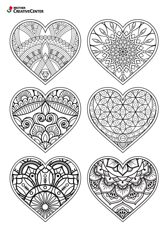 Printable Colouring Page for Free - Heart Shapes | Brother Creative Center