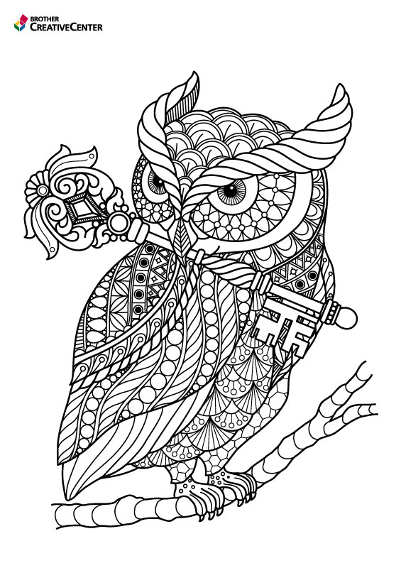 Free Printable Coloring Page Template - Owl and Key | Brother Creative Center
