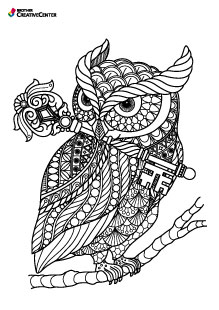 Pages de coloriage imprimables gratuitement - Le hibou et la clé | Brother Creative Center