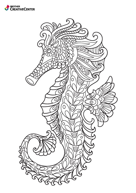 Páginas para colorear imprimibles gratis - Caballito de mar | Brother Creative Center