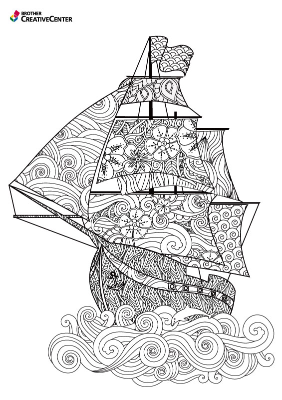 Free Printable Coloring Page Template - Ship | Brother Creative Center