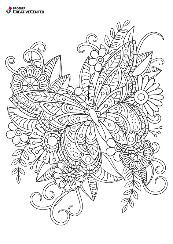Printable Colouring Page for Free - Spring Bloom Butterfly | Brother Creative Center