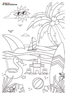 Free Printable Coloring Page Template - Sunny Beach Scene | Brother Creative Center