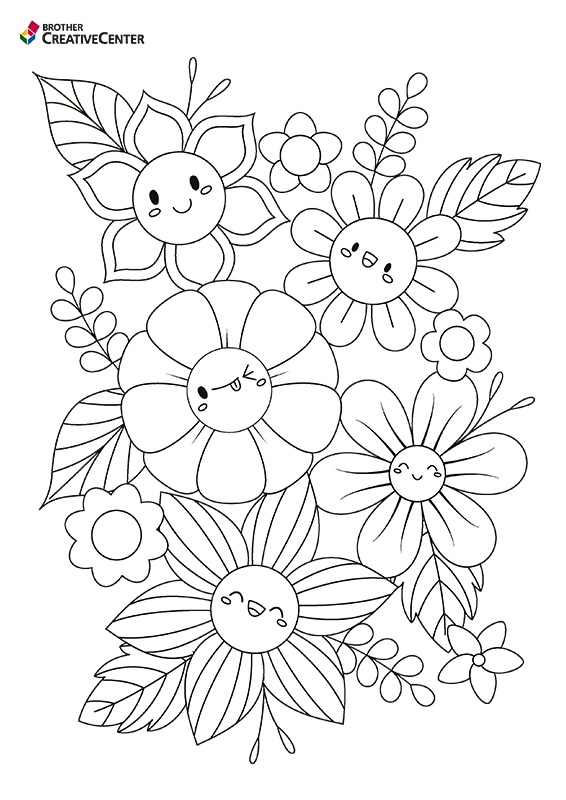 Printable Colouring Page for Free - Watering Flowers | Brother Creative Center
