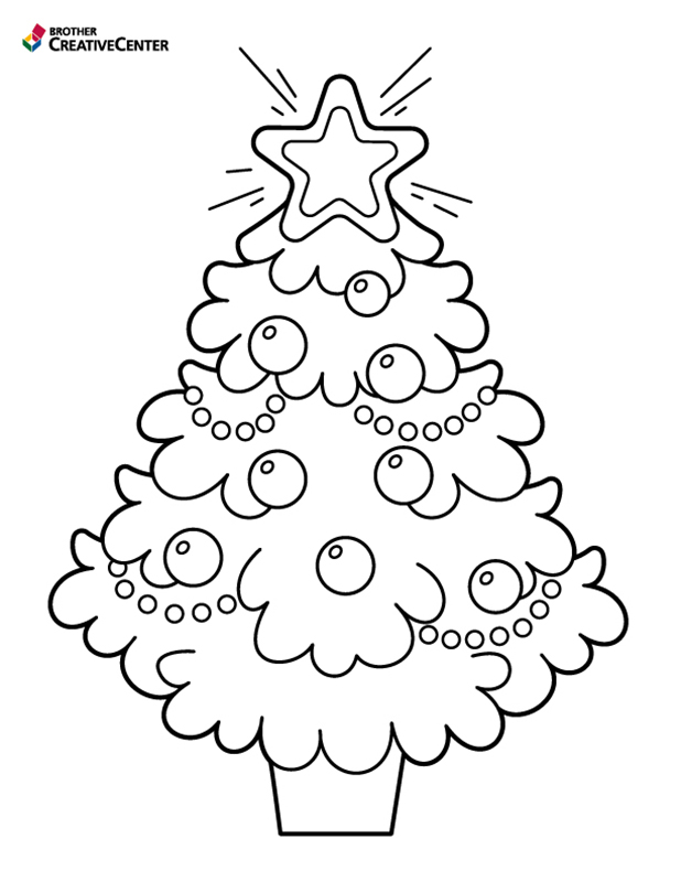 Free Printable Coloring Page Template - Christmas tree | Brother Creative Center