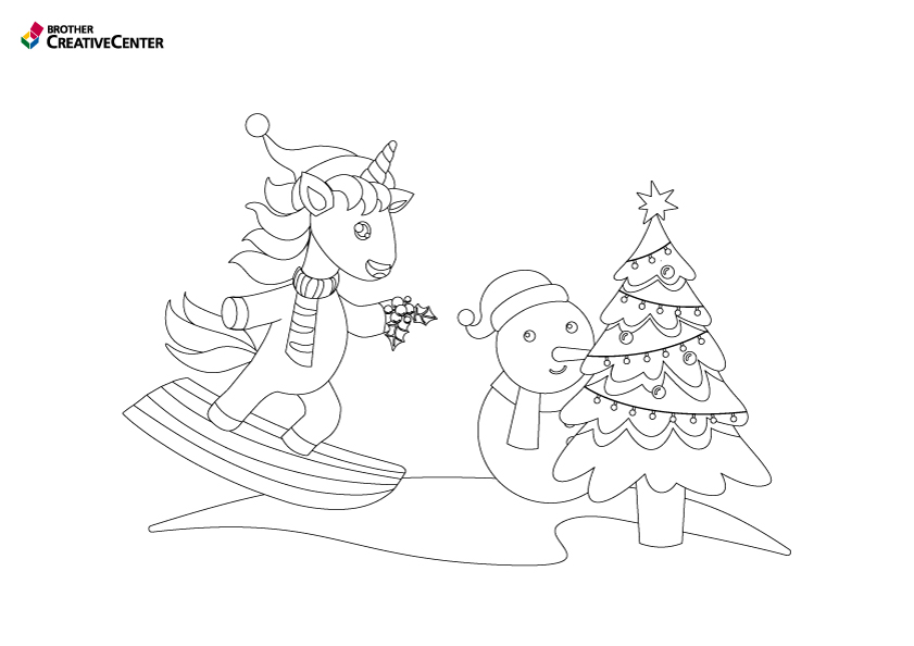 Coloriage licorne et bonhomme de neige