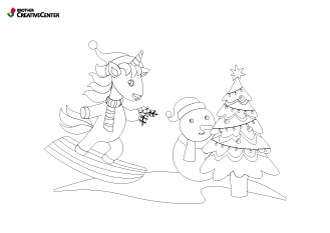 Coloriage licorne et bonhomme de neige