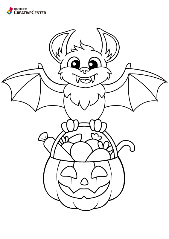 Printable Colouring Page for Free - Bat and Pumpkin | Brother Creative Center