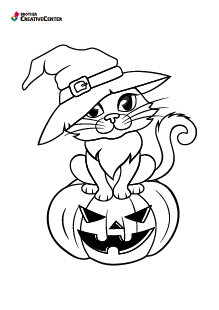 Printable Colouring Page for Free - Cat and Pumpkin | Brother Creative Center