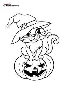 Free Printable Coloring Page Template - Cat and Pumpkin | Brother Creative Center