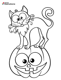 Gato y calabaza para colorear de Halloween