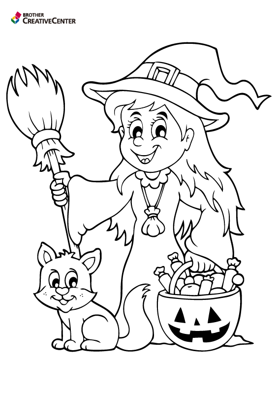 Páginas para colorir imprimíveis grátis - Bruxa de Halloween | Brother Creative Center