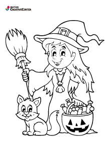 Páginas para colorir imprimíveis grátis - Bruxa de Halloween | Brother Creative Center