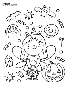 Printable Colouring Page for Free - Trick-or-Treat Fairy Princess | Brother Creative Center